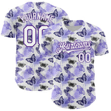 Load image into Gallery viewer, Custom White Purple 3D Pattern Design Animal Butterfly Authentic Baseball Jersey