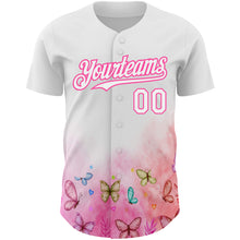 Load image into Gallery viewer, Custom White Pink 3D Pattern Design Animal Butterfly Authentic Baseball Jersey