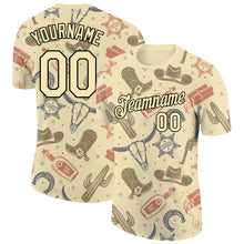 Load image into Gallery viewer, Custom Cream Black 3D Pattern Design Cowboy Accessory Performance T-Shirt