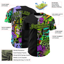 Load image into Gallery viewer, Custom Black Neon Green 3D Pattern Design Rave Monster Authentic Baseball Jersey