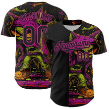 Load image into Gallery viewer, Custom Black Deep Pink 3D Pattern Design Rave Monster Authentic Baseball Jersey