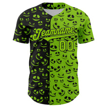 Load image into Gallery viewer, Custom Neon Green Black 3D Pattern Design Rave Halloween Pumpkin Authentic Baseball Jersey