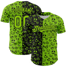 Load image into Gallery viewer, Custom Neon Green Black 3D Pattern Design Rave Halloween Pumpkin Authentic Baseball Jersey