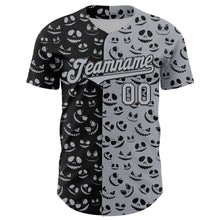 Load image into Gallery viewer, Custom Gray Black 3D Pattern Design Rave Halloween Pumpkin Authentic Baseball Jersey