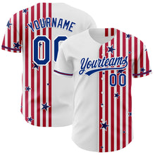 Load image into Gallery viewer, Custom White Royal Red-US Navy Blue 3D American Flag Stars Authentic Baseball Jersey