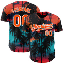 Load image into Gallery viewer, Custom Black Orange-White 3D Pattern Design Tropical Hawaii Palms Trees Authentic Baseball Jersey