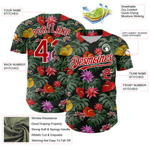 Load image into Gallery viewer, Custom Kelly Green Red-White 3D Pattern Design Tropical Anthurium Flower Authentic Baseball Jersey