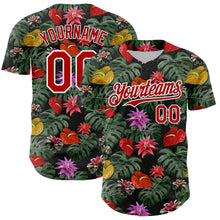 Load image into Gallery viewer, Custom Kelly Green Red-White 3D Pattern Design Tropical Anthurium Flower Authentic Baseball Jersey
