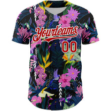 Load image into Gallery viewer, Custom Black Red-White 3D Pattern Design Tropical Anthurium Flower Authentic Baseball Jersey