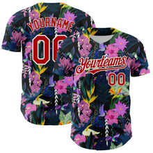 Load image into Gallery viewer, Custom Black Red-White 3D Pattern Design Tropical Anthurium Flower Authentic Baseball Jersey