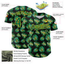 Load image into Gallery viewer, Custom Black Kelly Green-Gold 3D Pattern Design Tropical Monstera Authentic Baseball Jersey