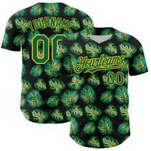 Load image into Gallery viewer, Custom Black Kelly Green-Gold 3D Pattern Design Tropical Monstera Authentic Baseball Jersey