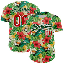 Load image into Gallery viewer, Custom White Red-Green 3D Pattern Design Tropical Plant And Bird Authentic Baseball Jersey
