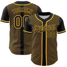 Load image into Gallery viewer, Custom Black Gold 3D Pattern Design Diagonal Stripes Authentic Baseball Jersey