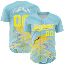 Load image into Gallery viewer, Custom Ice Blue Light Yellow-White 3D Pattern Design Abstract Liquid Fluid Art Authentic Baseball Jersey