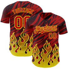 Load image into Gallery viewer, Custom Red Black-Light Yellow 3D Pattern Design Flame Authentic Baseball Jersey