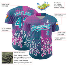 Load image into Gallery viewer, Custom Pink Teal-White 3D Pattern Design Flame Authentic Baseball Jersey