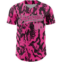 Load image into Gallery viewer, Custom Pink Black-White 3D Pattern Design Abstract Fluid Authentic Baseball Jersey