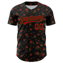 Load image into Gallery viewer, Custom Black Red-Green 3D Pattern Design Gothic Style Rose Authentic Baseball Jersey