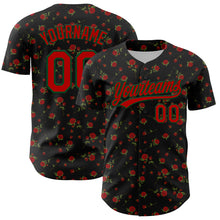 Load image into Gallery viewer, Custom Black Red-Green 3D Pattern Design Gothic Style Rose Authentic Baseball Jersey