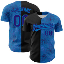 Load image into Gallery viewer, Custom Blue Dark Purple-Black 3D Pattern Design Gothic Style Rose Authentic Baseball Jersey
