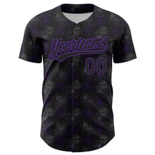 Load image into Gallery viewer, Custom Black Purple 3D Pattern Design Gothic Style Rose Authentic Baseball Jersey