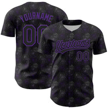 Load image into Gallery viewer, Custom Black Purple 3D Pattern Design Gothic Style Rose Authentic Baseball Jersey
