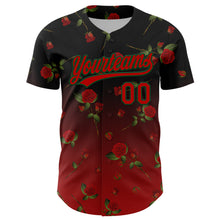 Load image into Gallery viewer, Custom Black Red-Green 3D Pattern Design Gothic Style Rose Authentic Baseball Jersey