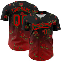 Load image into Gallery viewer, Custom Black Red-Green 3D Pattern Design Gothic Style Rose Authentic Baseball Jersey