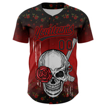Load image into Gallery viewer, Custom Black Red 3D Pattern Design Gothic Style Skull With Rose And Gun Authentic Baseball Jersey