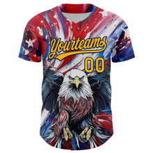Load image into Gallery viewer, Custom Red Gold-Navy 3D American Flag Eagle And Star Authentic Baseball Jersey