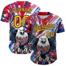 Load image into Gallery viewer, Custom Red Gold-Navy 3D American Flag Eagle And Star Authentic Baseball Jersey