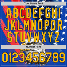 Load image into Gallery viewer, Custom Royal Gold Navy-Red 3D American Flag Eagle And Star Authentic Baseball Jersey