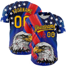 Load image into Gallery viewer, Custom Royal Gold Navy-Red 3D American Flag Eagle And Star Authentic Baseball Jersey