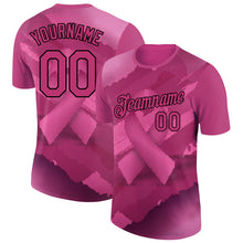 Load image into Gallery viewer, Custom Hot Pink Black 3D Pink Ribbon Breast Cancer Performance T-Shirt
