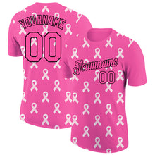 Load image into Gallery viewer, Custom Pink Black 3D Pink Ribbon Breast Cancer Performance T-Shirt
