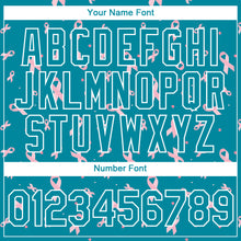 Load image into Gallery viewer, Custom Teal White 3D Pink Ribbon Breast Cancer Performance T-Shirt