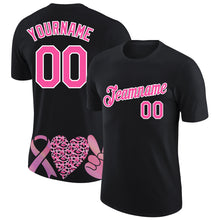 Load image into Gallery viewer, Custom Black Pink-White 3D Pink Ribbon Breast Cancer Performance T-Shirt