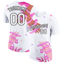 Load image into Gallery viewer, Custom White Black 3D Pink Ribbon Breast Cancer Performance T-Shirt