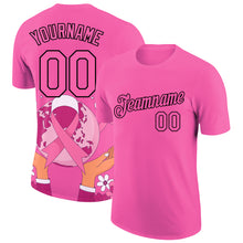 Load image into Gallery viewer, Custom Pink Black 3D Pink Ribbon Breast Cancer Performance T-Shirt