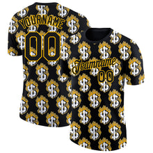 Load image into Gallery viewer, Custom Black Gold 3D Pattern Design Burnfiring Dollar Sign Money Theme Performance T-Shirt