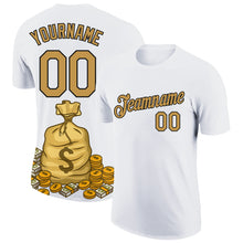 Load image into Gallery viewer, Custom White Old Gold-Black 3D Pattern Design Dollar Sign Money Theme Performance T-Shirt