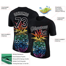 Load image into Gallery viewer, Custom Black White 3D Pattern Design Hawaii Style Glitter Pineapple Performance T-Shirt