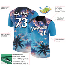 Load image into Gallery viewer, Custom Powder Blue White-Black 3D Pattern Design Hawaii Palm Trees Performance T-Shirt
