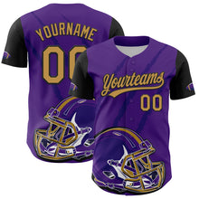 Load image into Gallery viewer, Custom Purple Old Gold-Black 3D Pattern Design Football Helmet And Animal Claw Authentic Baseball Jersey