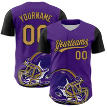 Load image into Gallery viewer, Custom Purple Old Gold-Black 3D Pattern Design Football Helmet Authentic Baseball Jersey