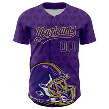 Load image into Gallery viewer, Custom Purple Dark Purple-Old Gold 3D Pattern Design Football Helmet And Ball Authentic Baseball Jersey