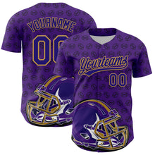 Load image into Gallery viewer, Custom Purple Dark Purple-Old Gold 3D Pattern Design Football Helmet And Ball Authentic Baseball Jersey