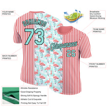 Load image into Gallery viewer, Custom Medium Pink Ice Blue-Black 3D Tropical Hawaii Palm Leaves And Animal Flamingo Performance T-Shirt