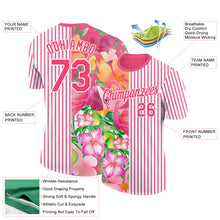 Load image into Gallery viewer, Custom Neon Pink White 3D Tropical Hawaii Palm Leaves And Flower Performance T-Shirt